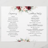 Programme de mariage floral de Bourgogne et de ros (Dos)
