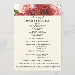 Programme de mariage floral de Burgundy Fall