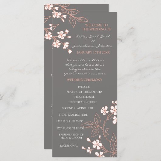 Programme de mariage floral de corail gris (Devant / Derrière)