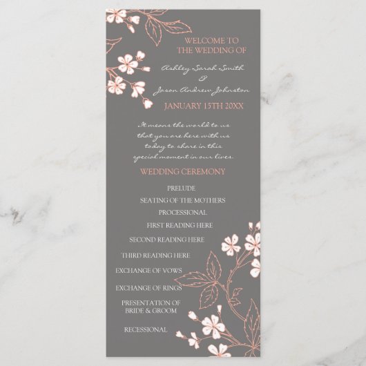 Programme de mariage floral de corail gris (Devant)
