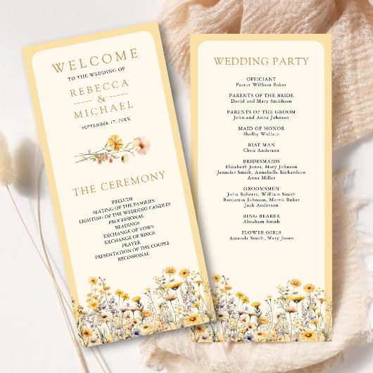 Programme de mariage floral de fleurs sauvages boh