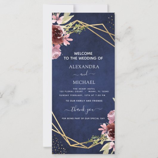 Programme de mariage floral de la Marine Bleue Bou (Devant)