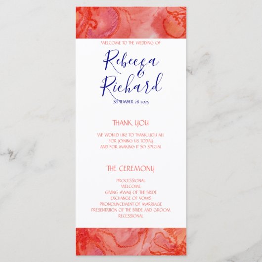 Programme de mariage floral de la marine corallien (Devant)