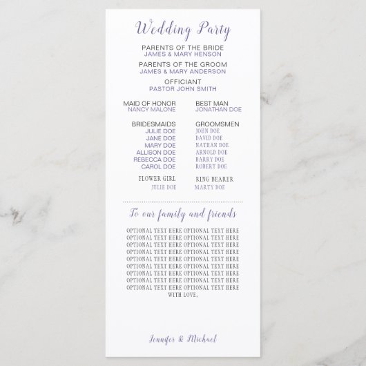 Programme de mariage floral de la menthe violette (Dos)
