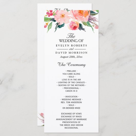 Programme de mariage floral de l'aquarelle lunaire (Devant / Derrière)