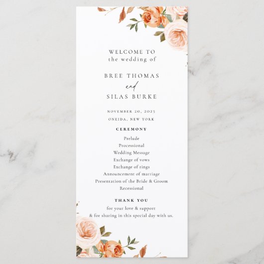 Programme de mariage floral de l'automne de la Ter (Devant)