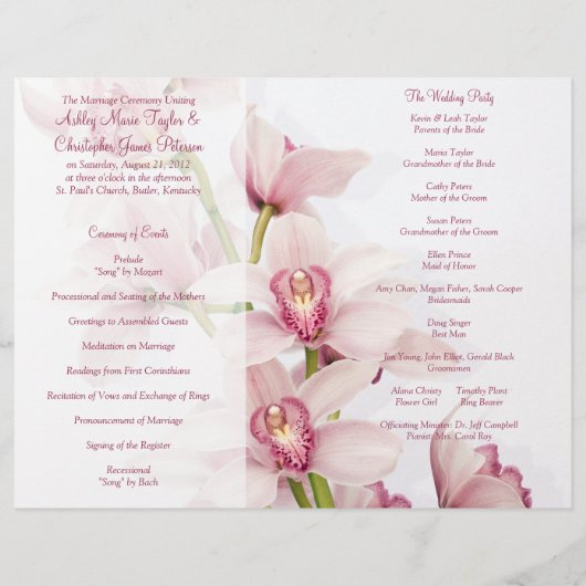 Programme de mariage floral de l'orchidée rose Cym (Dos)