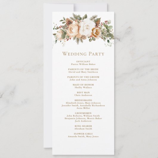 Programme de mariage floral de Noël en ivoire blan (Dos)