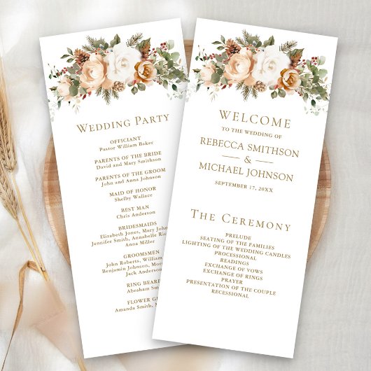 Programme de mariage floral de Noël en or d'ivoire