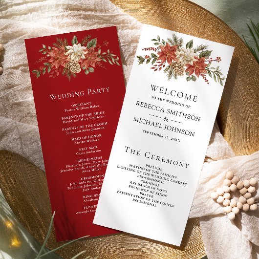 Programme de mariage floral de Noël en or rouge
