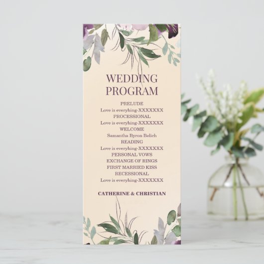 Programme de mariage floral de prune beige (Debout devant)