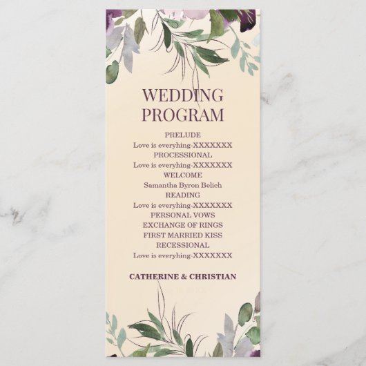 Programme de mariage floral de prune beige (Devant)