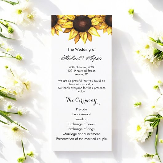 Programme de mariage floral de tournesol Carte bla