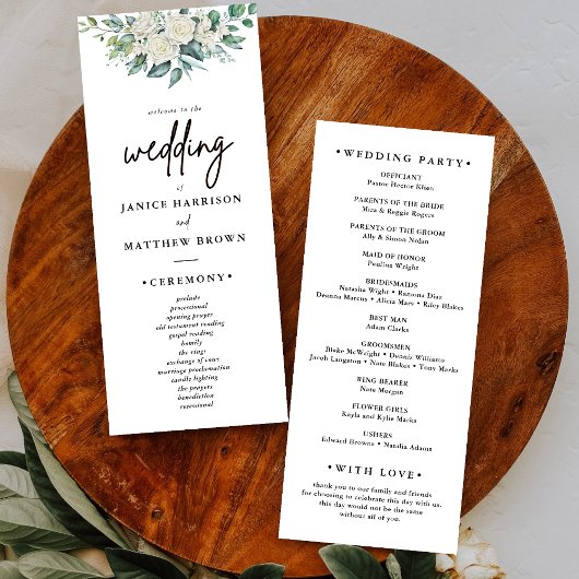 Programme de mariage floral de verdure de rose bla