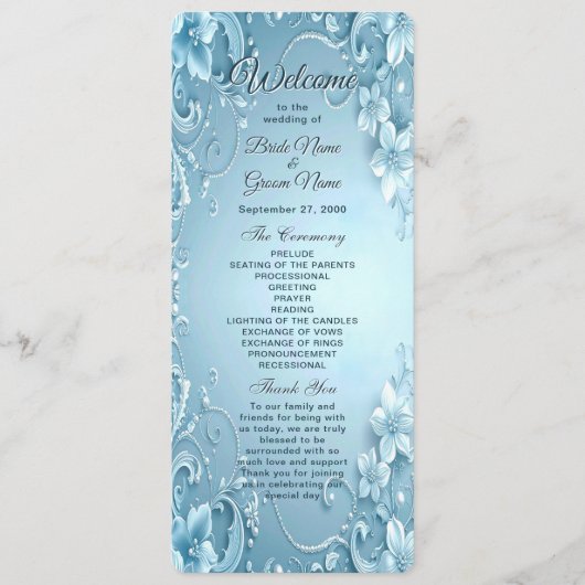 Programme de mariage floral décoratif bleu (Devant)