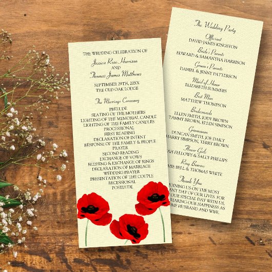 Programme de mariage floral des pavots à eau rouge