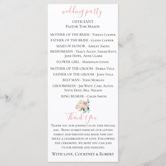 Programme de mariage floral d'été pastel (Dos)