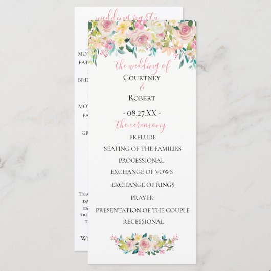 Programme de mariage floral d'été pastel (Devant / Derrière)