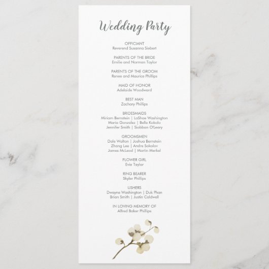 Programme de mariage floral d'hiver (Dos)