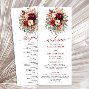 Programme de mariage floral doré bordeaux classiqu