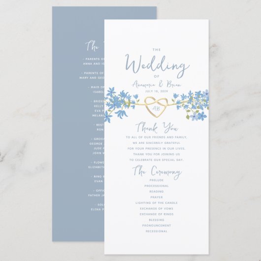 Programme de mariage Floral Dusty Blue (Devant / Derrière)