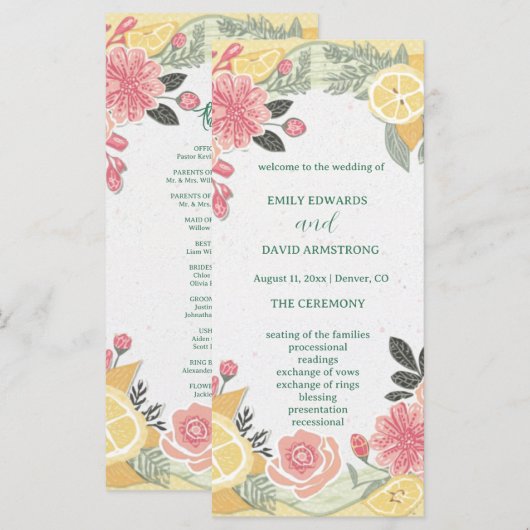 Programme de mariage floral élégant moderne simple (Devant / Derrière)