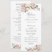 Programme de mariage floral élégant rose blush et (Devant / Derrière)