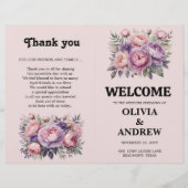 Programme de mariage floral élégant rose et violet (Devant)