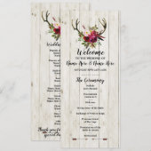 Programme de mariage floral en bois de bois rustiq (Devant / Derrière)
