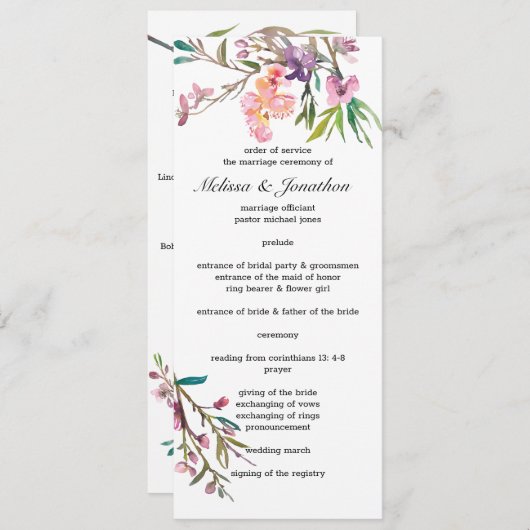 Programme de mariage floral en fleurs de cerises r (Devant / Derrière)