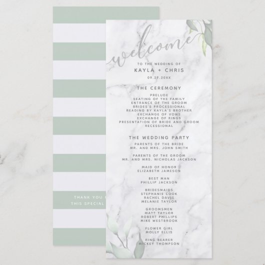 Programme de mariage floral en marbre (Devant / Derrière)