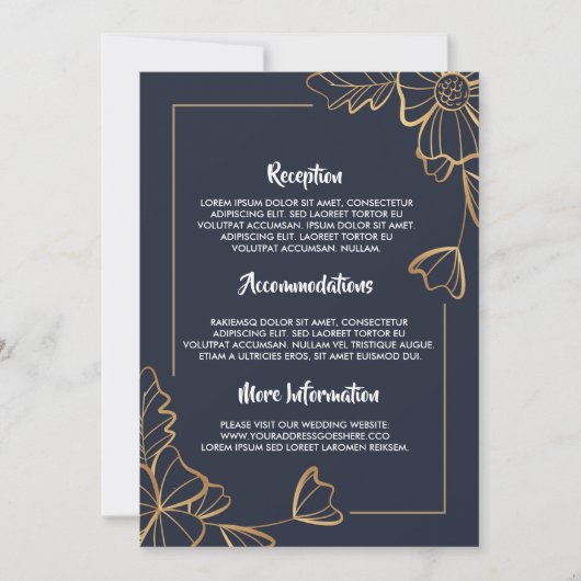 Programme de mariage floral en or et Navy (Devant)