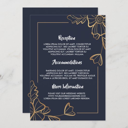 Programme de mariage floral en or et Navy (Devant / Derrière)