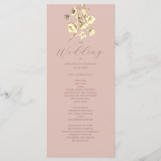 Programme de mariage floral en rose doré (Devant)