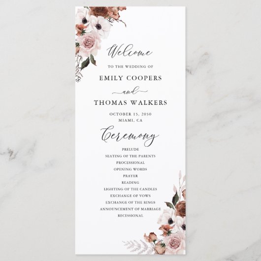 Programme de mariage floral en soie (Devant)