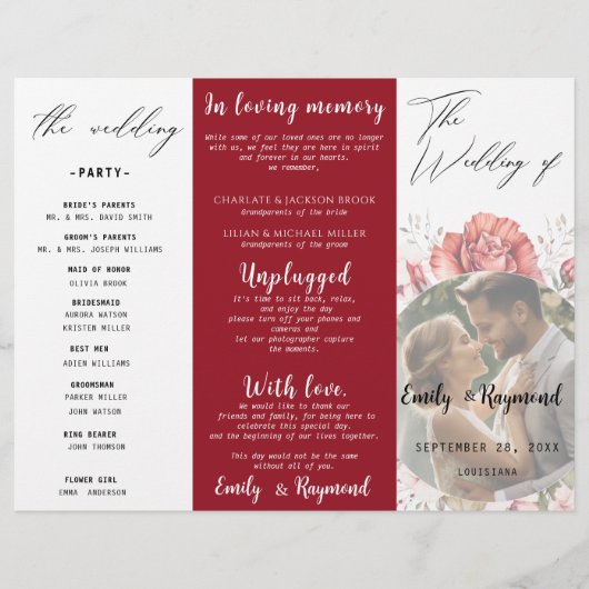 Programme de mariage floral en terre cuite Bourgog (Devant)