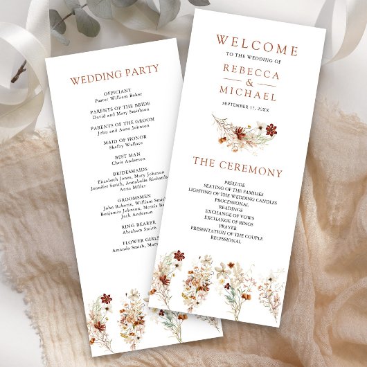 Programme de mariage floral en terre cuite Fleur s