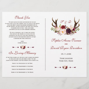 Programme de mariage floral et bois de cerf Burgun