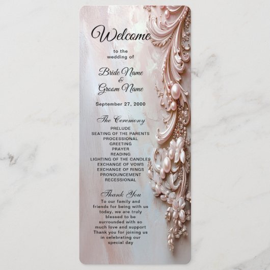 Programme de mariage floral et perle orné rose (Devant)