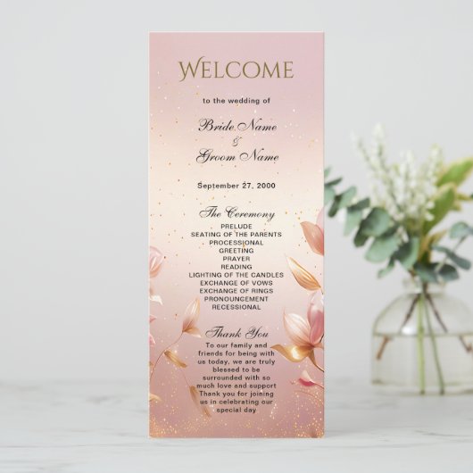 Programme de mariage floral Feuille rose (Debout devant)