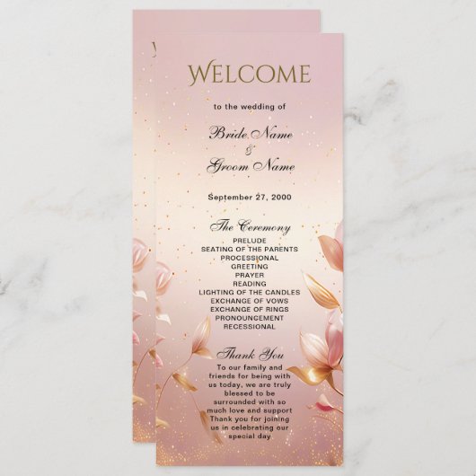 Programme de mariage floral Feuille rose (Devant / Derrière)
