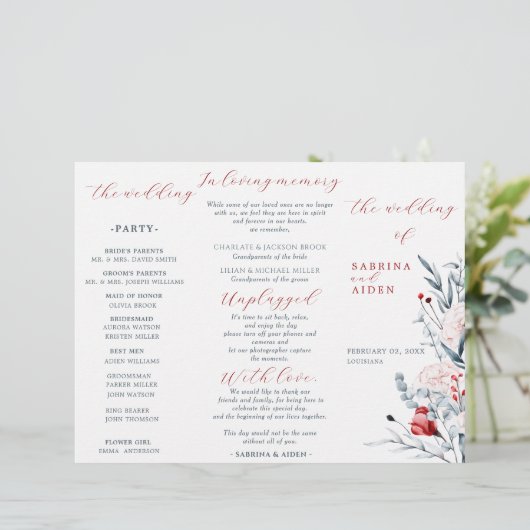 Programme De Mariage Floral Fleur Rouge Et Bleue (Debout devant)