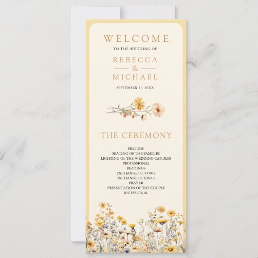 Programme de mariage floral Fleur sauvage de Boho (Devant)