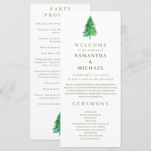 Programme de mariage floral fleuri d'arbre de forê (Devant / Derrière)