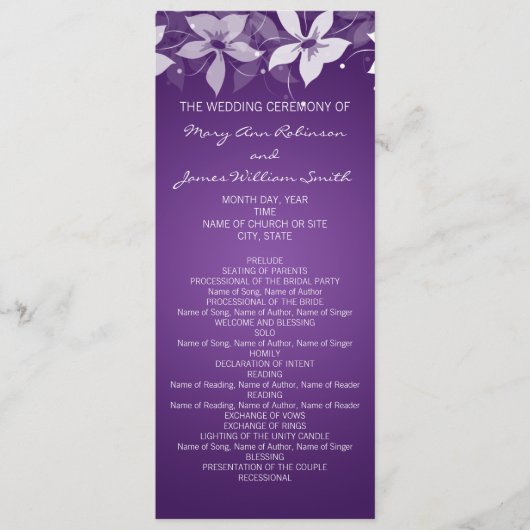 Programme de mariage floral Fleurs exotiques pourp (Devant)