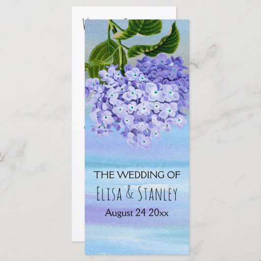 Programme de mariage floral hydrangea bleu et viol (Devant / Derrière)