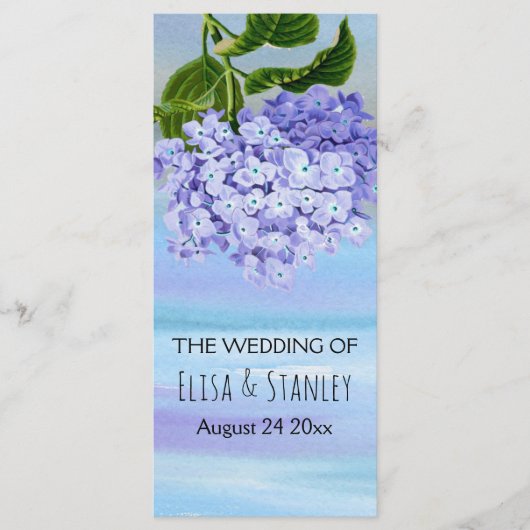 Programme de mariage floral hydrangea bleu et viol (Devant)