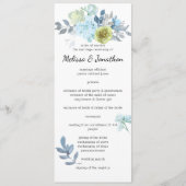 Programme de mariage floral jaune bleu clair vert (Devant)