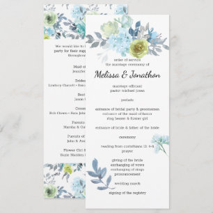Programme de mariage floral jaune bleu clair vert