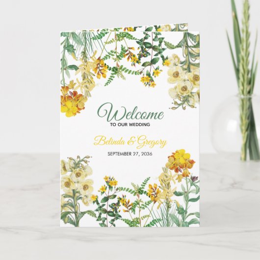 Programme de mariage floral jaune Ordre de service (Devant)